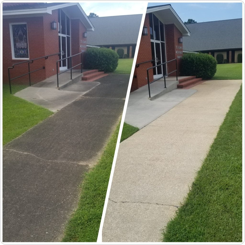 Are you tired of coming to your home or business and seeing dirty concrete? Lancaster is full of concrete driveways & store front. Many are covered in mold, algae, and orange clay. This can even become a walking hazard after a hard rainstorm. Simply Softwash Roof & Exterior Cleaning will deep clean your concrete to a pristine condition.